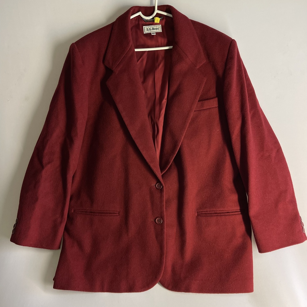 Vintage LL Bean Blazer Womens 18P Red Wool Blend Classic Lined Jacket USA 90s